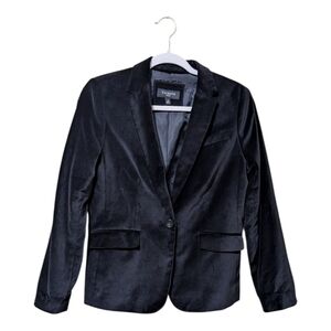 Talbots Black Velvet Blazer Size 8P one Button Notch Collar